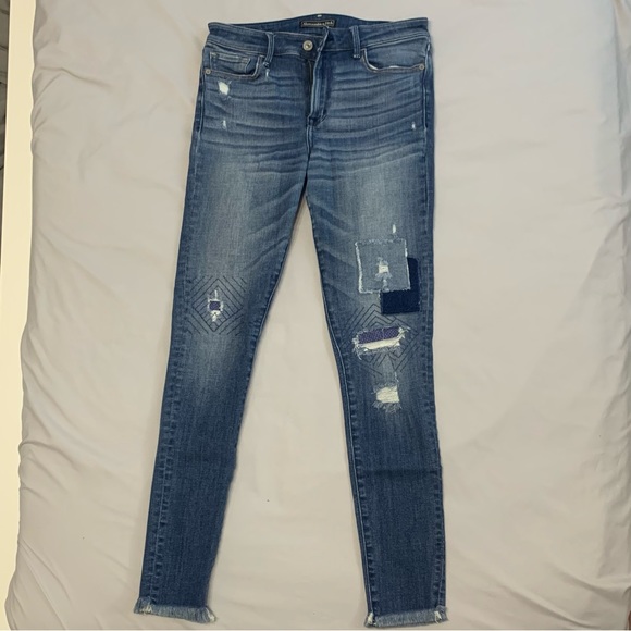 Abercrombie and Fitch, Blue Patched Skinny Jeans, W28 - Picture 1 of 2